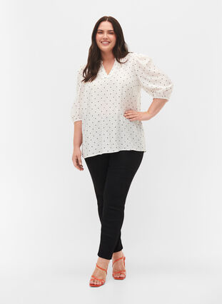 Gestippelde blouse met 3/4 mouwen in viscose, White Dot, Model image number 2