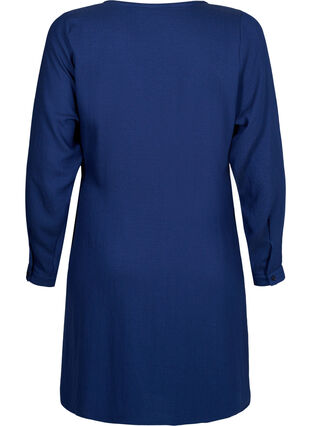 Viscose jurk met lange mouwen en wikkel-look, Medieval Blue, Packshot image number 1