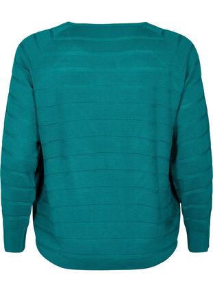 Blouse tricotée avec des rayures ton sur ton, Deep Lake, Packshot image number 1