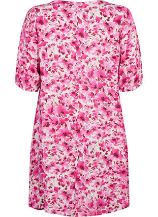 Gebloemde viscose jurk met a-vorm, Pink Flower Rain, Packshot image number 1