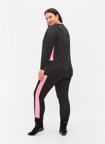Ski legging met contrasterende streep, Black w. Sea Pink, Model image number 1
