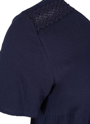 Robe en coton à manches courtes avec détails en dentelle, Night Sky, Packshot image number 3
