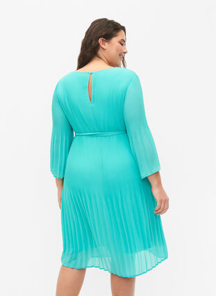 Geplooide jurk met 3/4 mouwen, Turquoise, Model image number 1