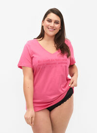 T-shirt de nuit en coton avec imprimé, Hot Pink w. Be, Model