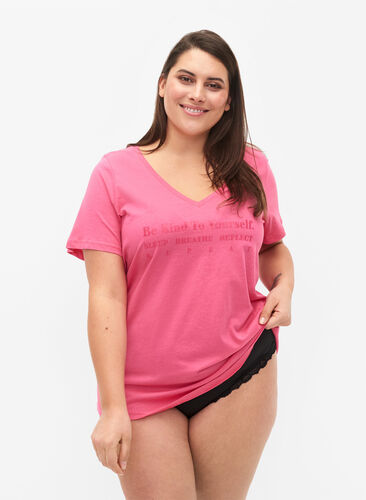 T-shirt de nuit en coton avec imprimé, Hot Pink w. Be, Model image number 0