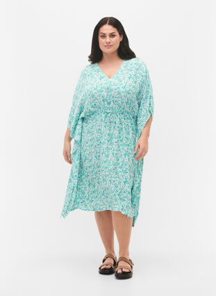 Viscose caftan jurk met print, Green Dot, Model image number 3