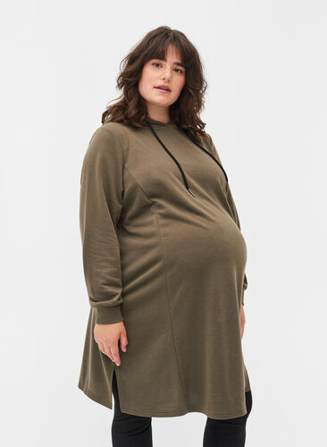 Zwangerschapssweatjurk met capuchon, Ivy Green, Model image number 0
