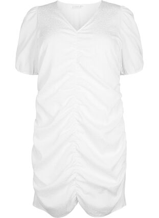 Robe à manches courtes, drapée et structurée, Bright White, Packshot image number 0