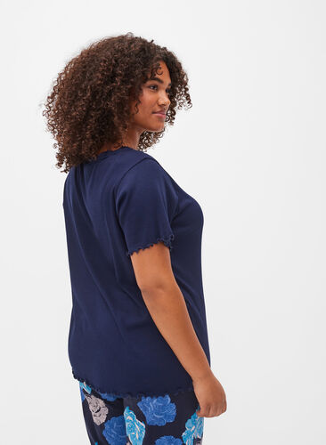 Chemise de nuit à manches courtes avec bordures en dentelle, Peacoat, Model image number 1