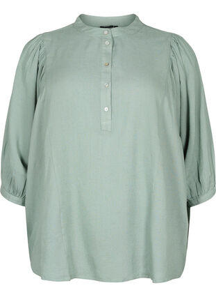 Viscose-Linen Mix Shirt Blouse met 3/4 Mouwen, Chinois Green, Packshot image number 0