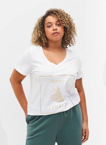 Katoenen sport t-shirt met print, White w. inhale logo, Model image number 0