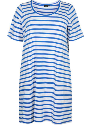 Gestreepte jersey jurk met korte mouwen, Blue Stripes, Packshot image number 0