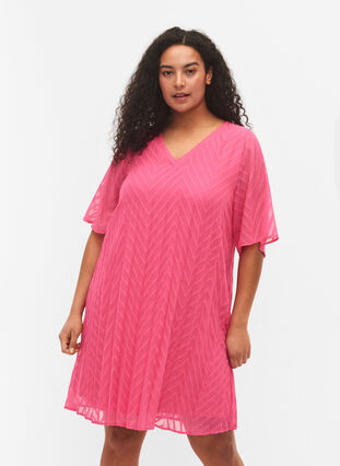 Robe plissée à manches courtes, Shocking Pink, Model image number 0